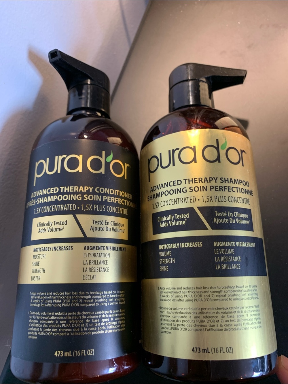 Pura d'Or Advanced Therapy Shampoo & Conditioner - Brown/Gold Bottles new
